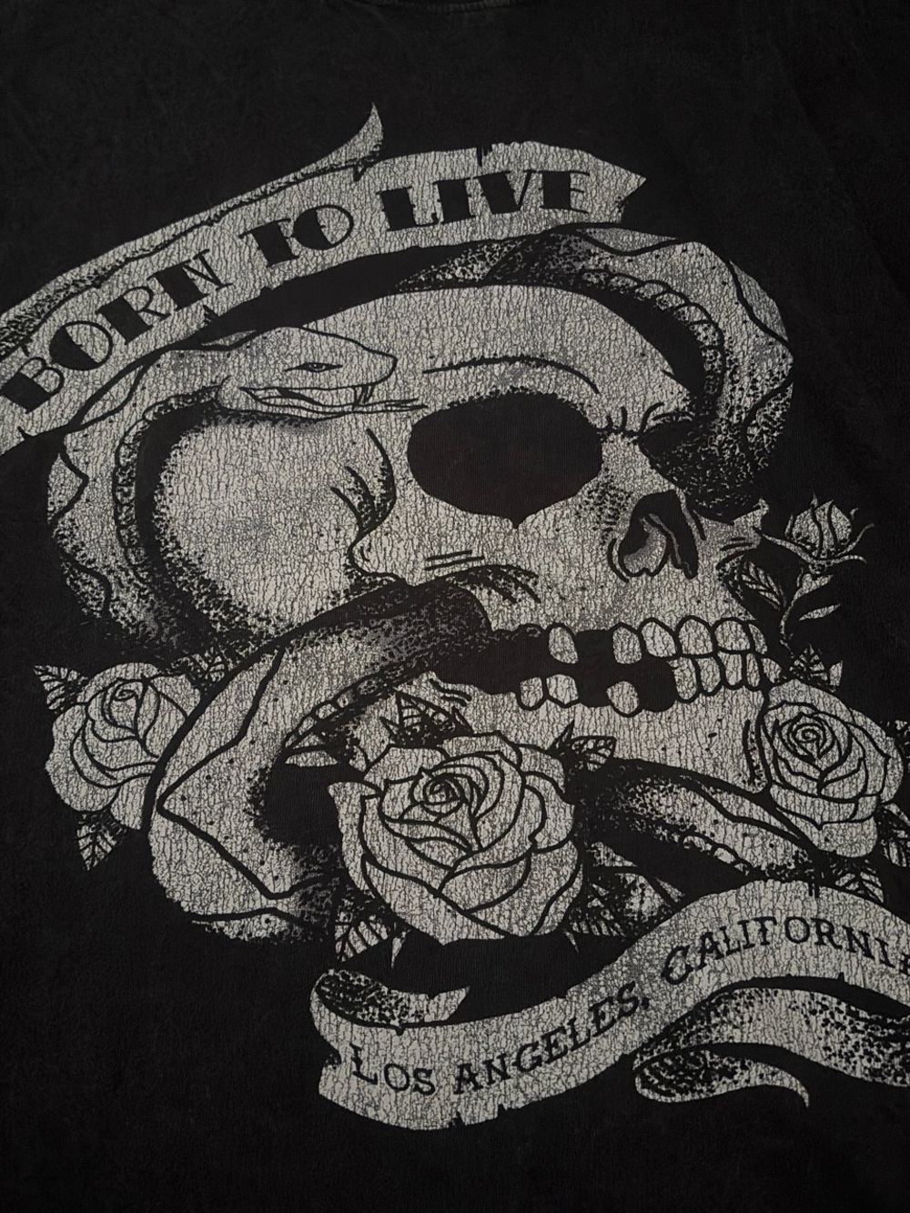 Hollister Black Tee with Silver Skull & Rose Graphic - Picture 2 of 3